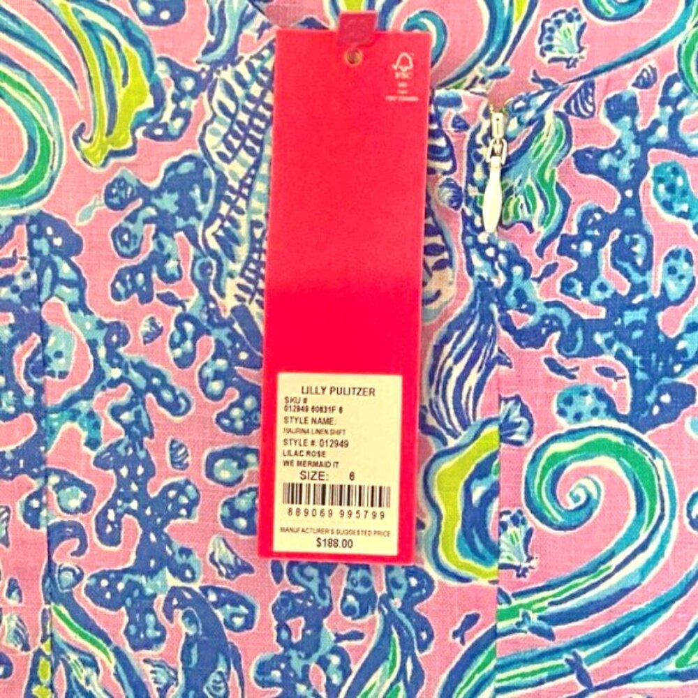 Lilly Pulitzer Maurina Sz 6 Dress We Mermaid It Sleeveless Shift Linen NWT - Picture 7 of 8
